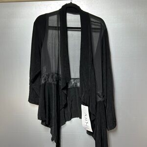 AHNI layering item with open front long line and long sleeves shark bite hem